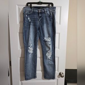 Judy Blue Dark Wash Distressed Boyfriend Fit Jeans